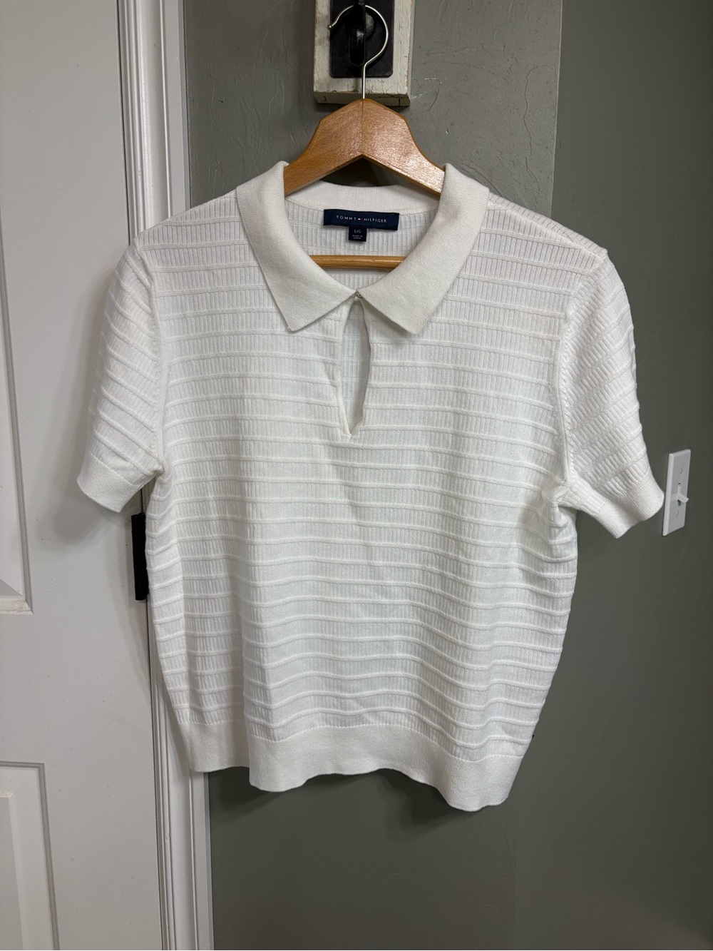 Tommy Hilfiger White Textured Knit Polo Short Sleeve